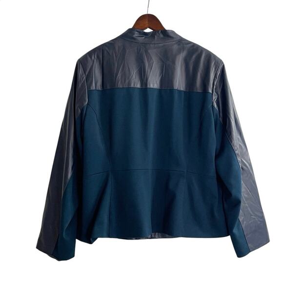 Hal Rubenstein Women’s 2X Blue Genuine Leather Jacket Zip Front Stretch Panels - Picture 4 of 8